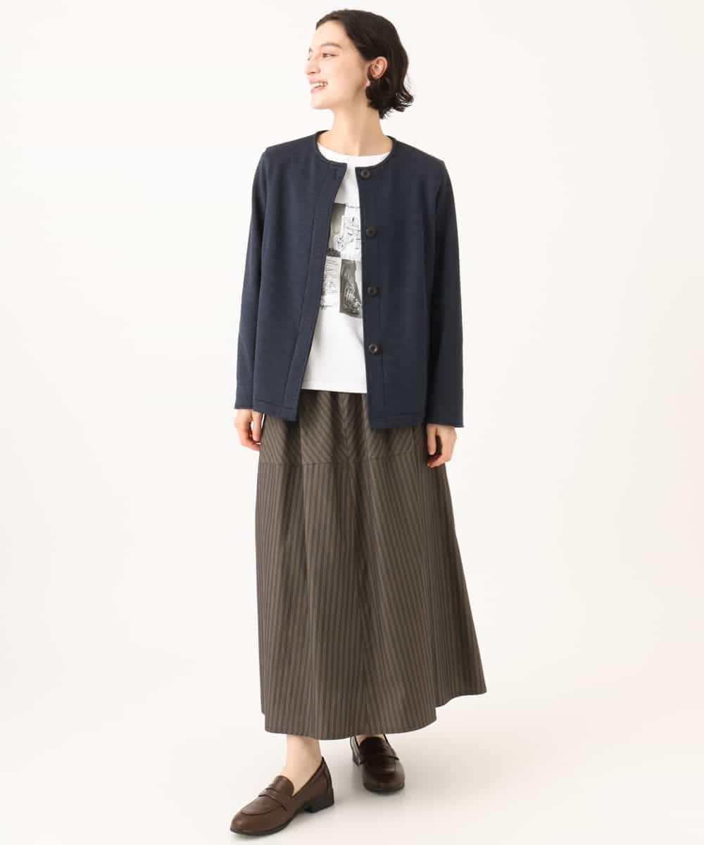 NHDAI83270 GIANNI LO GIUDICE(小さいサイズ)(メゾン ドゥ サンク) [セットアップ対応]デニムジャージーノーカラージャケット ネイビー