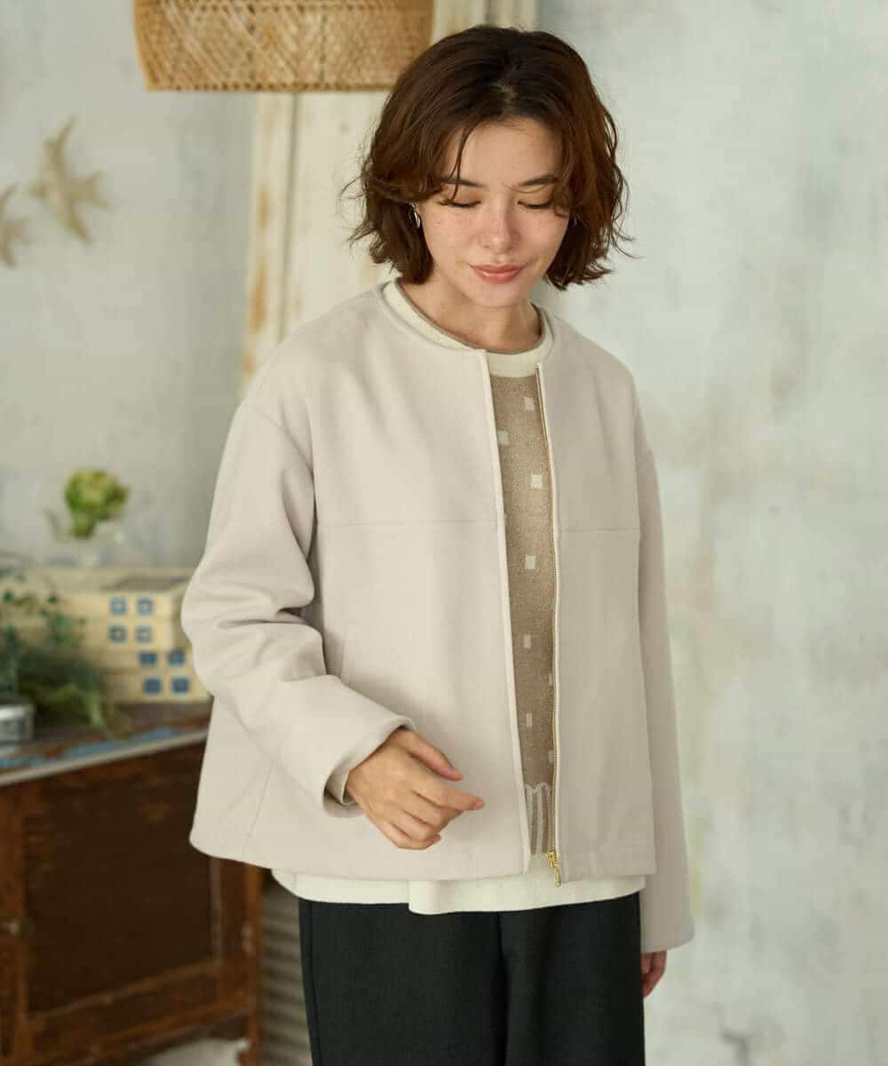 NHDAI86390 GIANNI LO GIUDICE(小さいサイズ)(メゾン ドゥ サンク) ショート丈ノーカラーコート アイボリー