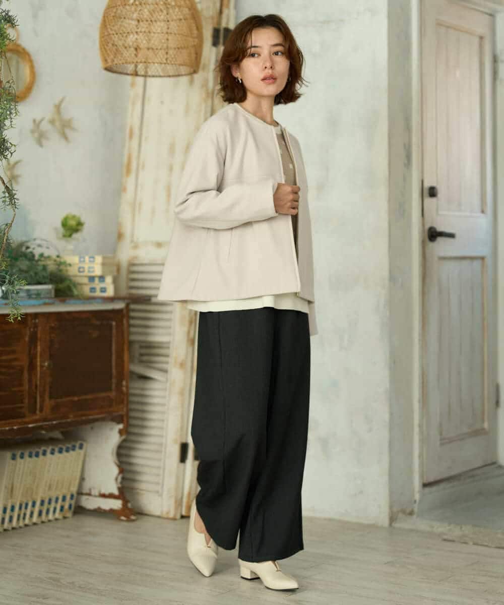 NHDAI86390 GIANNI LO GIUDICE(小さいサイズ)(メゾン ドゥ サンク) ショート丈ノーカラーコート アイボリー