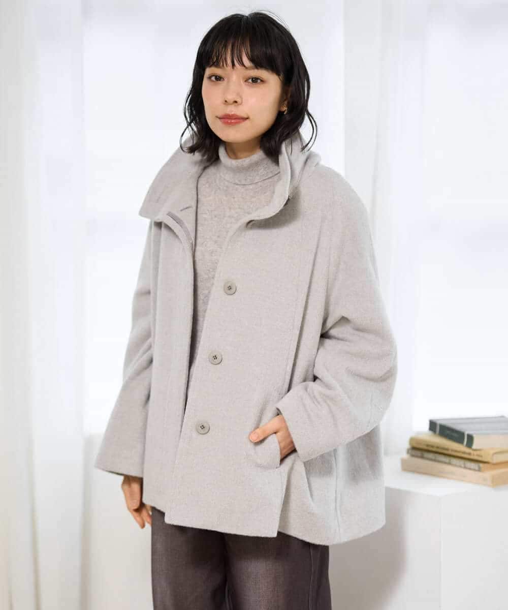 NHDAI88790 GIANNI LO GIUDICE(小さいサイズ)(メゾン ドゥ サンク) アンゴラ混ウールショートコート ライトグレー