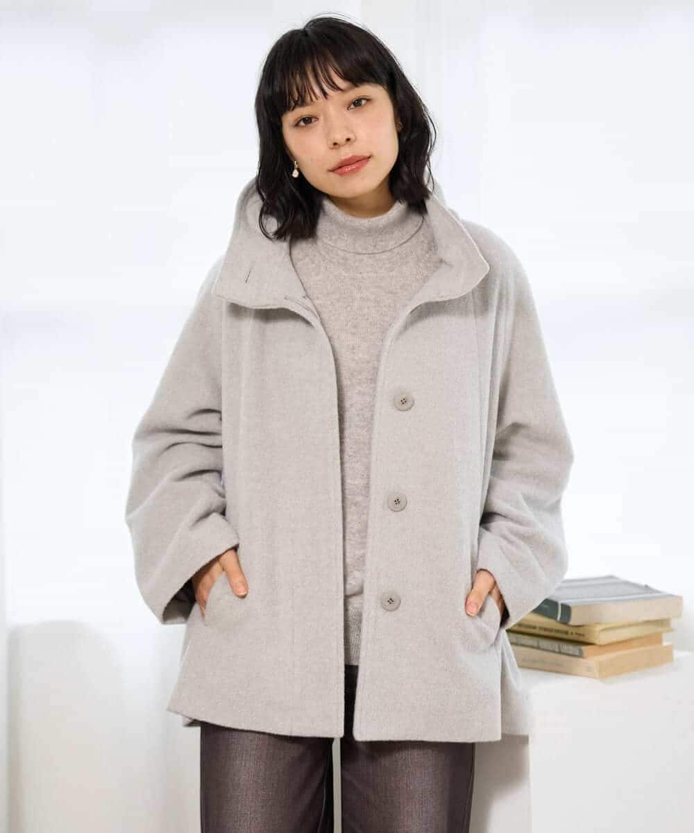 NHDAI88790 GIANNI LO GIUDICE(小さいサイズ)(メゾン ドゥ サンク) アンゴラ混ウールショートコート ライトグレー
