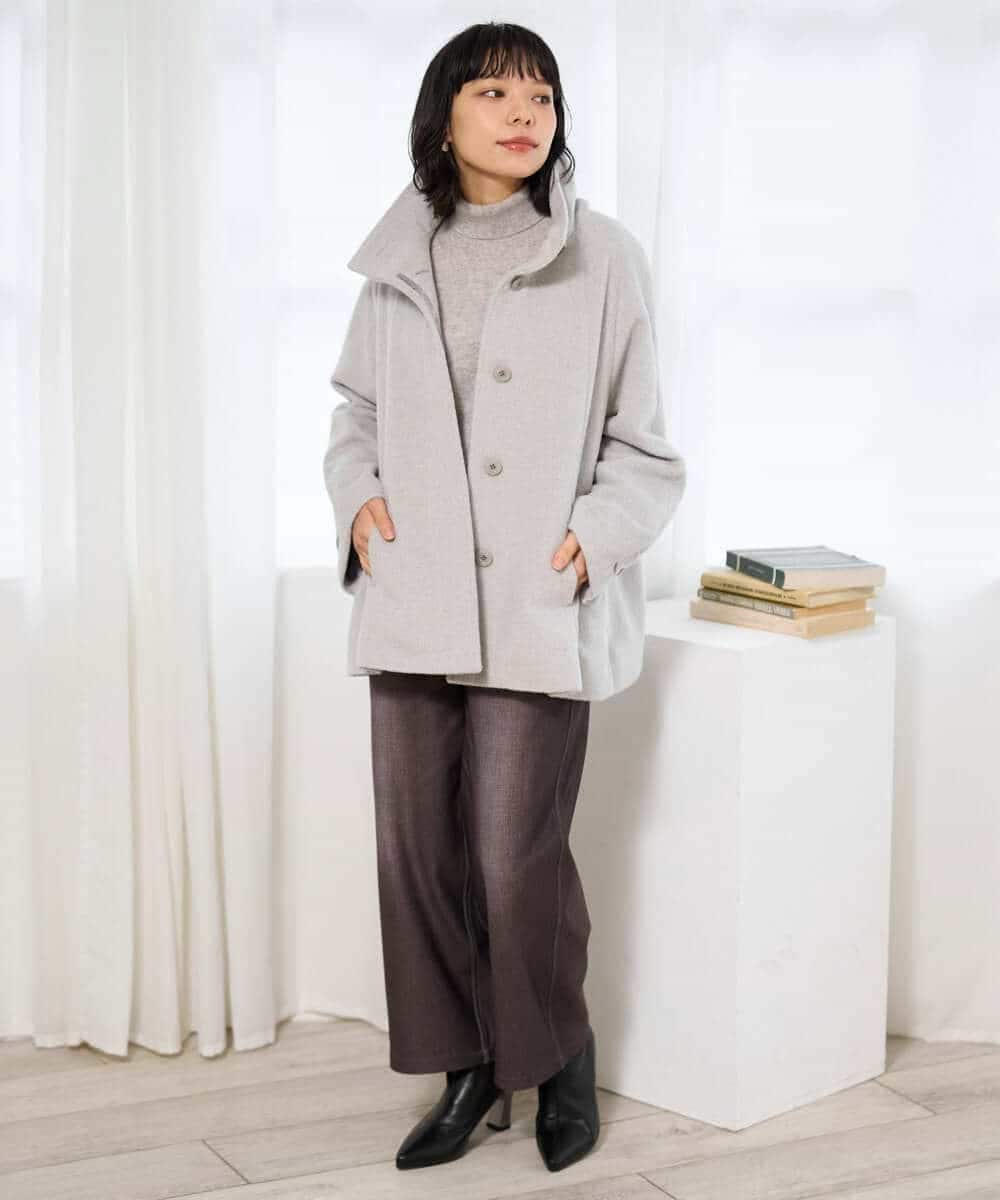 NHDAI88790 GIANNI LO GIUDICE(小さいサイズ)(メゾン ドゥ サンク) アンゴラ混ウールショートコート ライトグレー