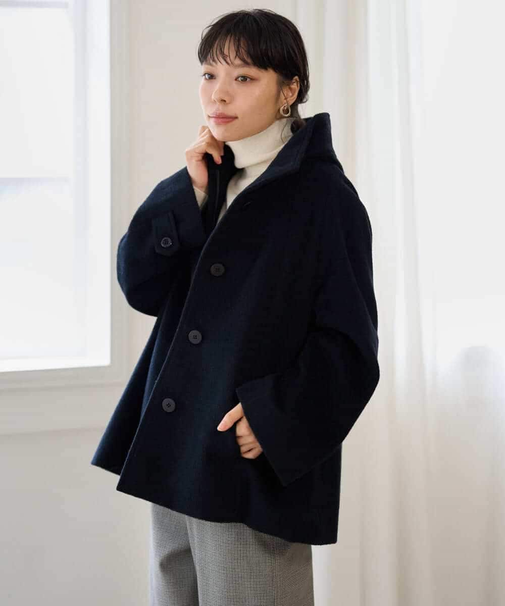 NHDAI88790 GIANNI LO GIUDICE(小さいサイズ)(メゾン ドゥ サンク) アンゴラ混ウールショートコート ブラック