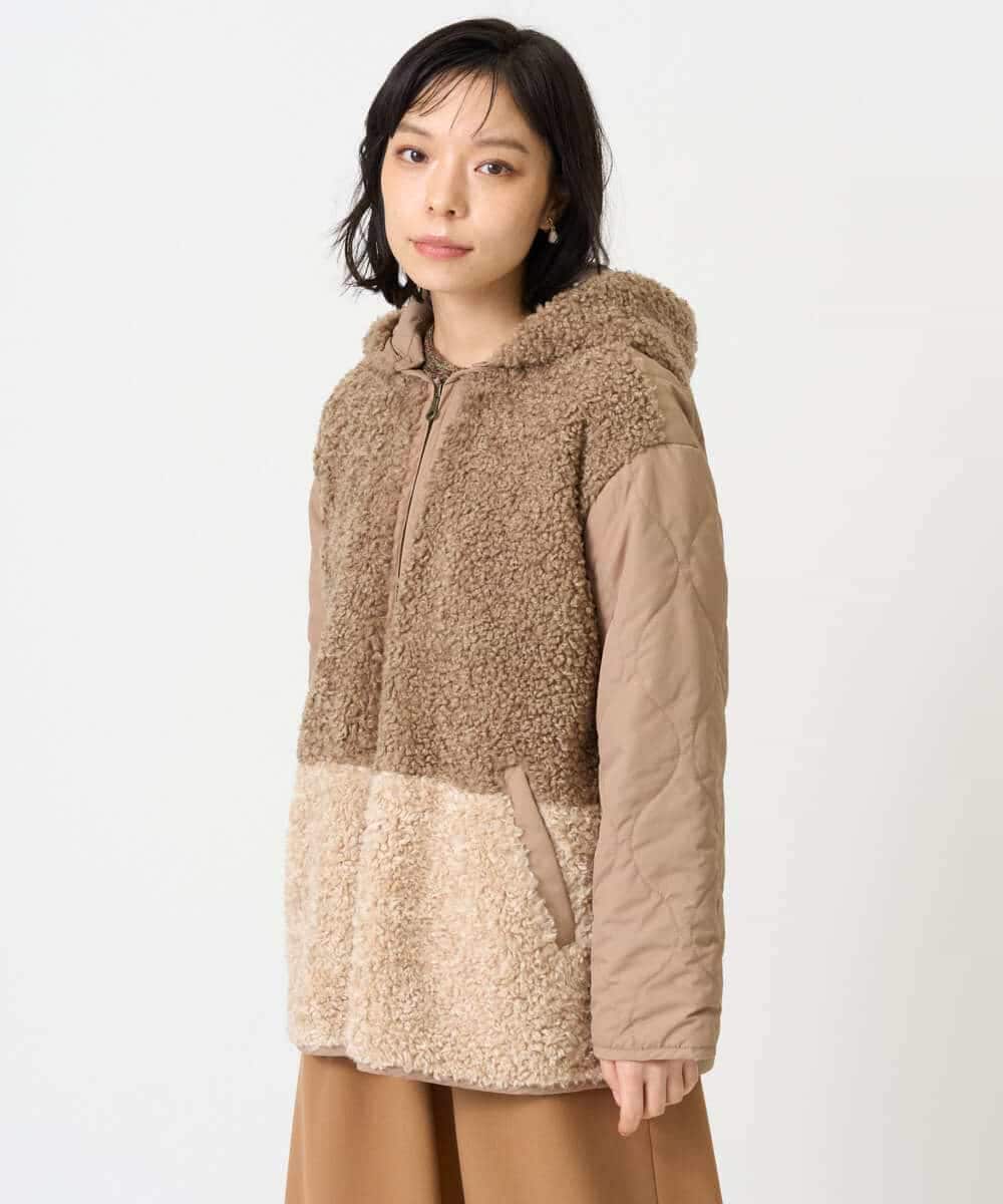 NHDAI89360 GIANNI LO GIUDICE(小さいサイズ)(メゾン ドゥ サンク) プードルボアフーデッドブルゾン ベージュ