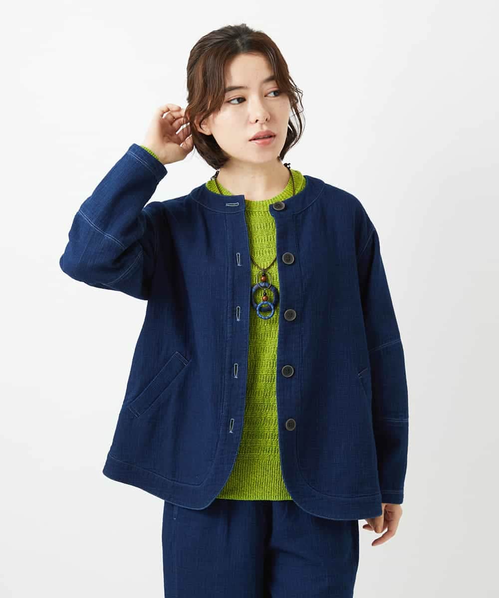 NHDED10330 GIANNI LO GIUDICE(小さいサイズ)(メゾン ドゥ サンク) [セットアップ対応]二重織ガーゼデニム製品染めブルゾン ネイビー