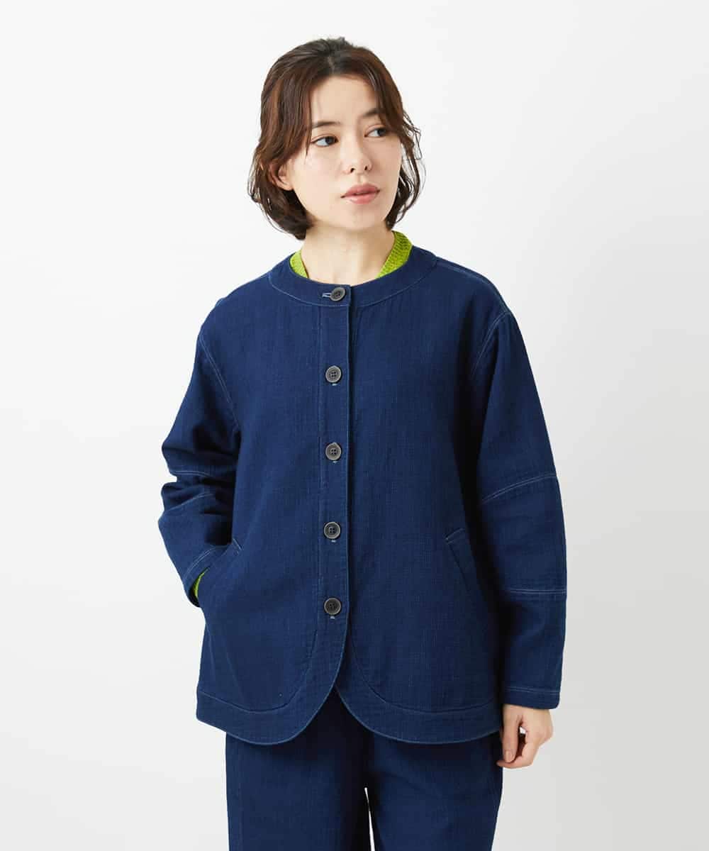 NHDED10330 GIANNI LO GIUDICE(小さいサイズ)(メゾン ドゥ サンク) [セットアップ対応]二重織ガーゼデニム製品染めブルゾン ネイビー