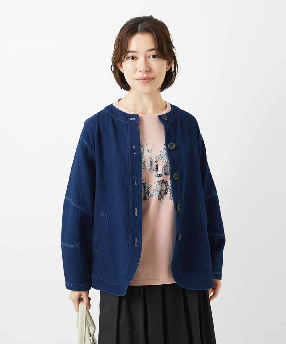 NHDED10330 GIANNI LO GIUDICE(小さいサイズ)(メゾン ドゥ サンク) [セットアップ対応]二重織ガーゼデニム製品染めブルゾン ネイビー