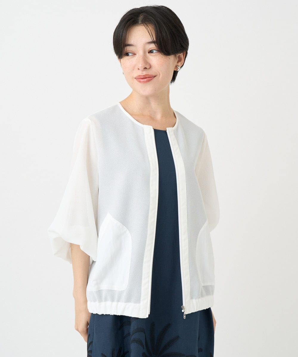 NHDGC82270 GIANNI LO GIUDICE(小さいサイズ)(メゾン ドゥ サンク) メッシュシアーショート丈ブルゾン ホワイト