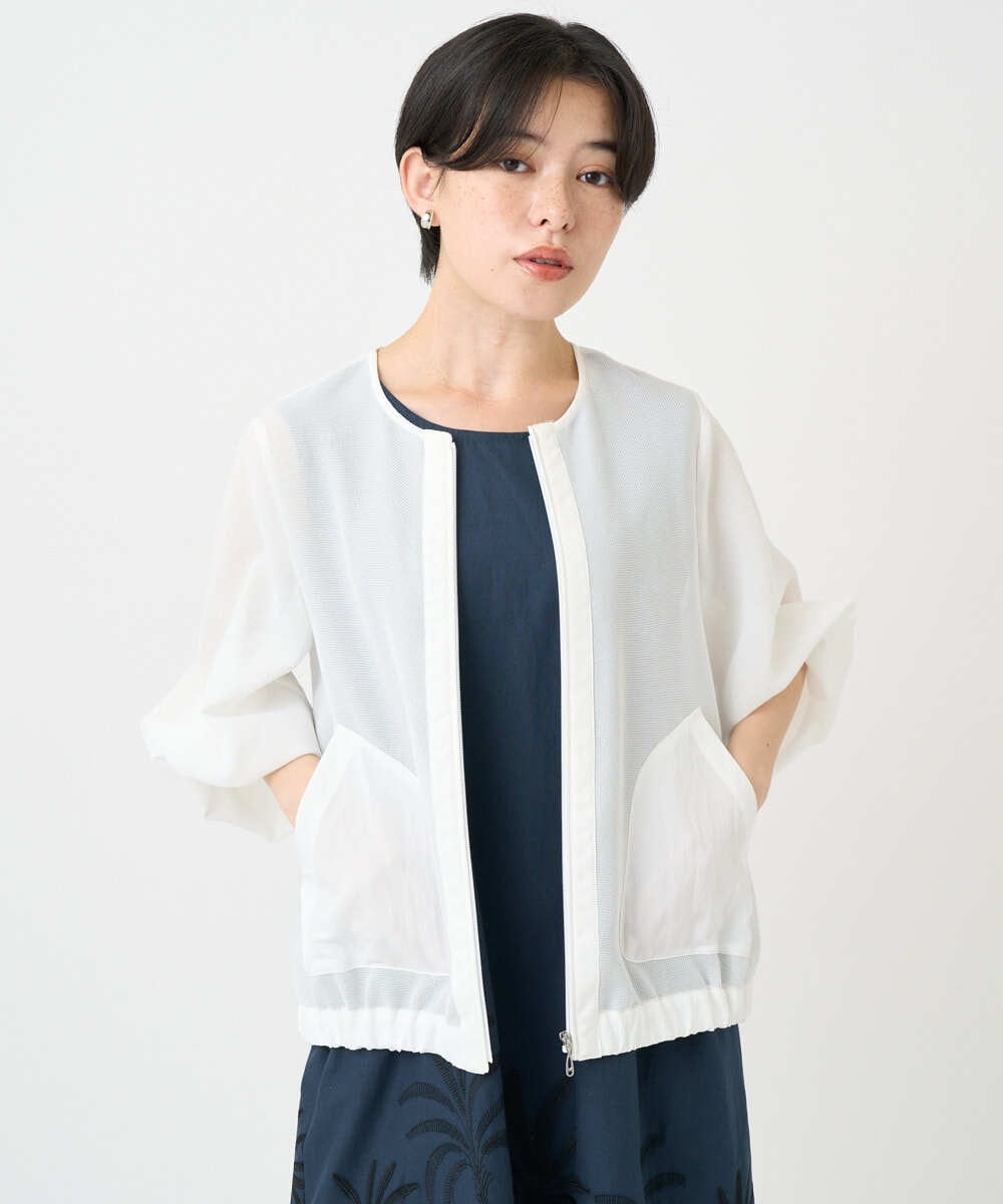 NHDGC82270 GIANNI LO GIUDICE(小さいサイズ)(メゾン ドゥ サンク) メッシュシアーショート丈ブルゾン ホワイト