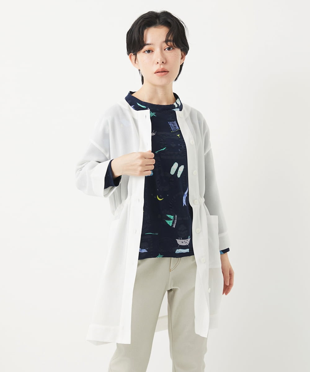 NHDGC83330 GIANNI LO GIUDICE(小さいサイズ)(メゾン ドゥ サンク) メッシュシアーチュニック丈羽織 ホワイト