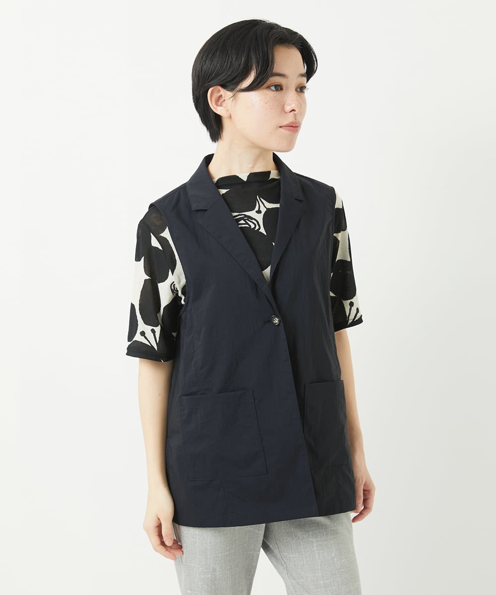 NHDGC92260 GIANNI LO GIUDICE(小さいサイズ)(メゾン ドゥ サンク) ナイロンストレッチテーラードカラージレ ベージュ