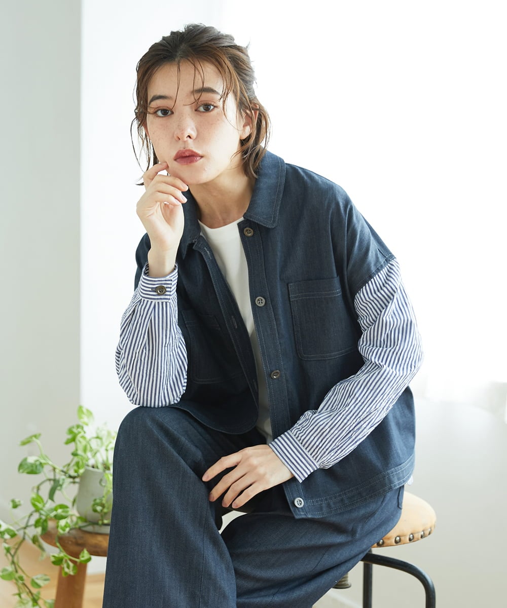 NHDGD20390 GIANNI LO GIUDICE(小さいサイズ)(メゾン ドゥ サンク) [セットアップ対応]スラブシャンブレーデニムブルゾン ネイビー