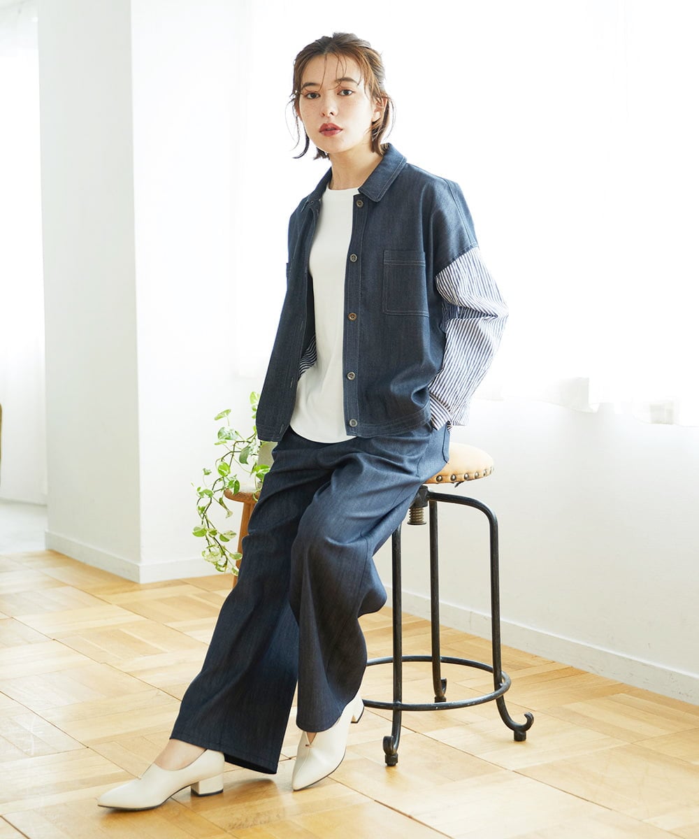 NHDGD20390 GIANNI LO GIUDICE(小さいサイズ)(メゾン ドゥ サンク) [セットアップ対応]スラブシャンブレーデニムブルゾン ネイビー