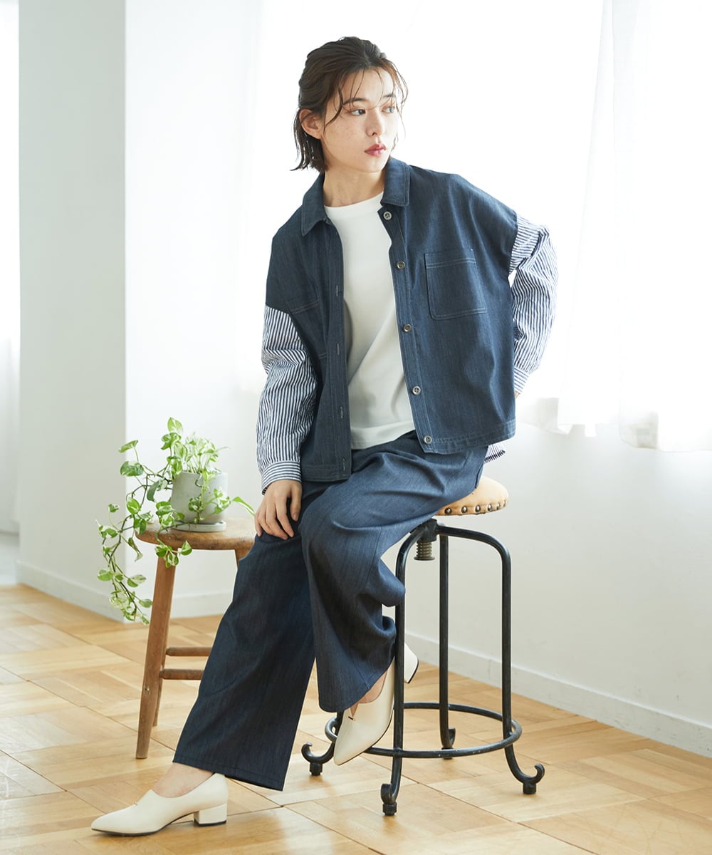 NHDGD20390 GIANNI LO GIUDICE(小さいサイズ)(メゾン ドゥ サンク) [セットアップ対応]スラブシャンブレーデニムブルゾン ネイビー