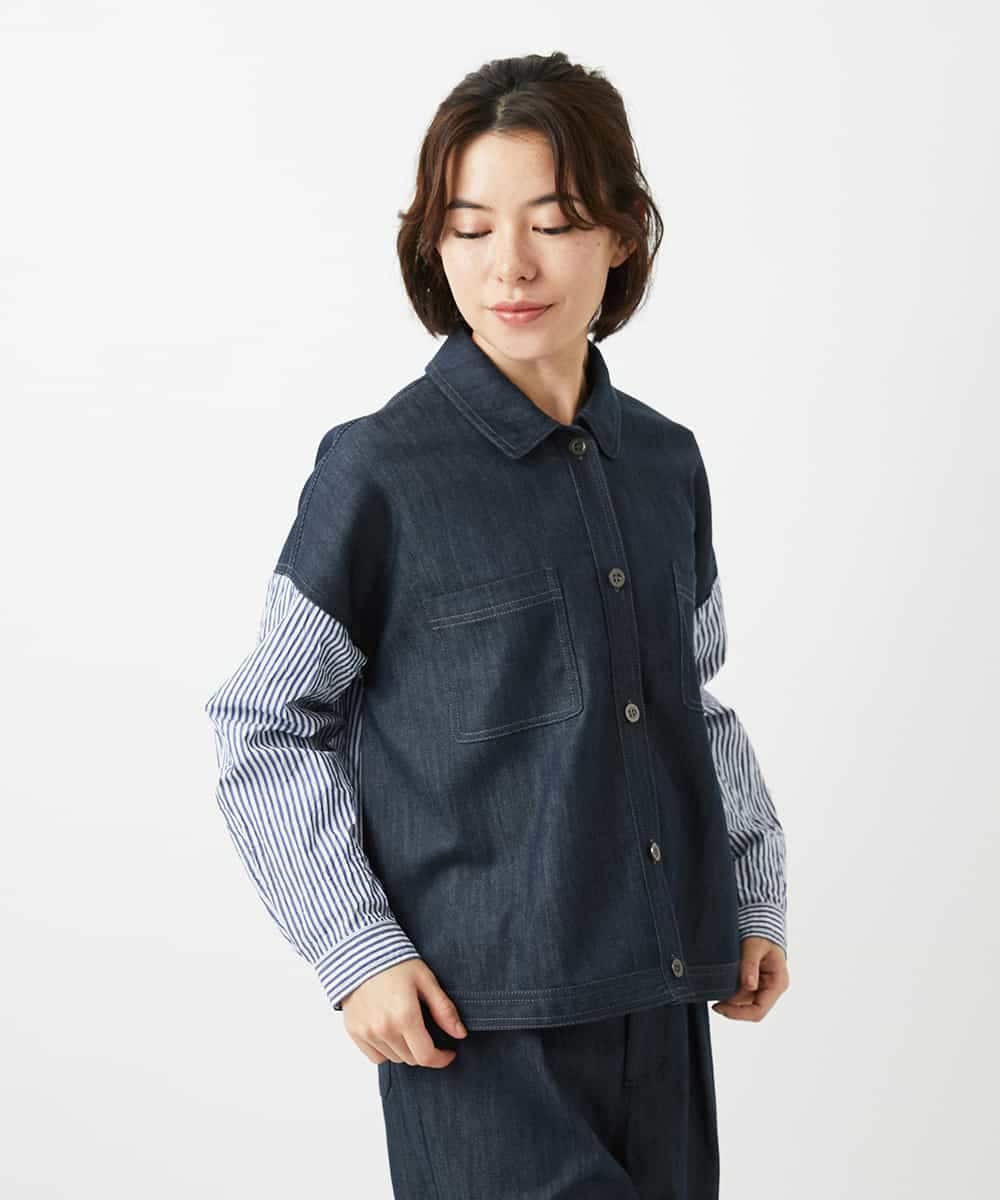 NHDGD20390 GIANNI LO GIUDICE(小さいサイズ)(メゾン ドゥ サンク) [セットアップ対応]スラブシャンブレーデニムブルゾン ネイビー