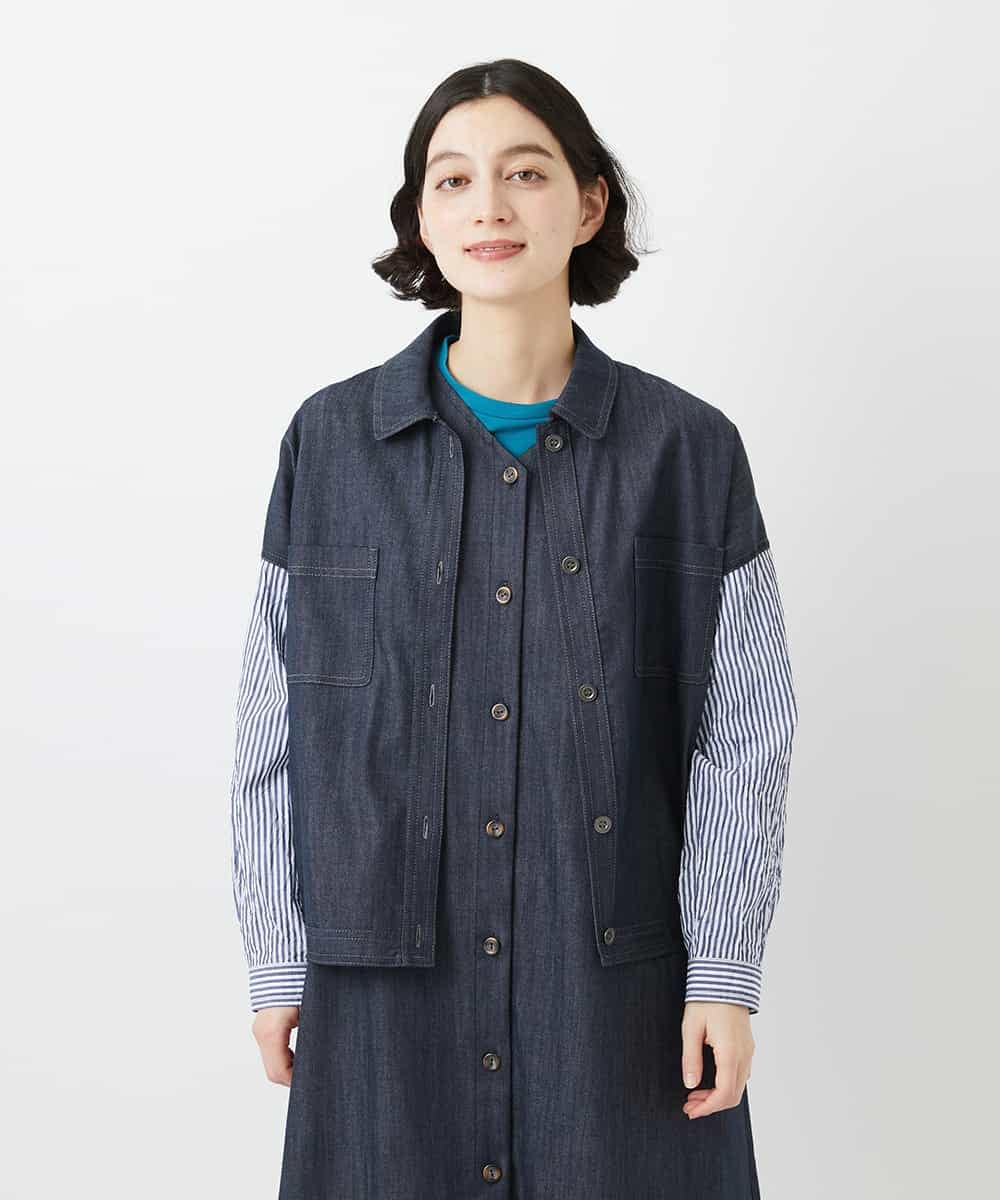 NHDGD20390 GIANNI LO GIUDICE(小さいサイズ)(メゾン ドゥ サンク) [セットアップ対応]スラブシャンブレーデニムブルゾン ネイビー