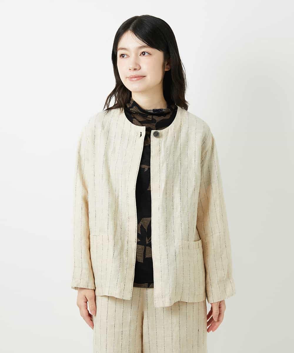 NHDGE50430 GIANNI LO GIUDICE(小さいサイズ)(メゾン ドゥ サンク) [セットアップ対応]リネンステッチストライプジャケット ベージュ