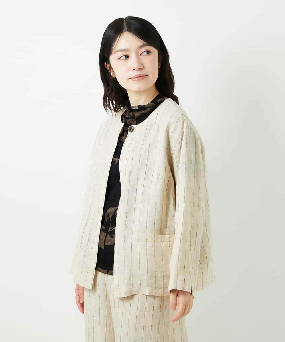 NHDGE50430 GIANNI LO GIUDICE(小さいサイズ)(メゾン ドゥ サンク) [セットアップ対応]リネンステッチストライプジャケット ベージュ