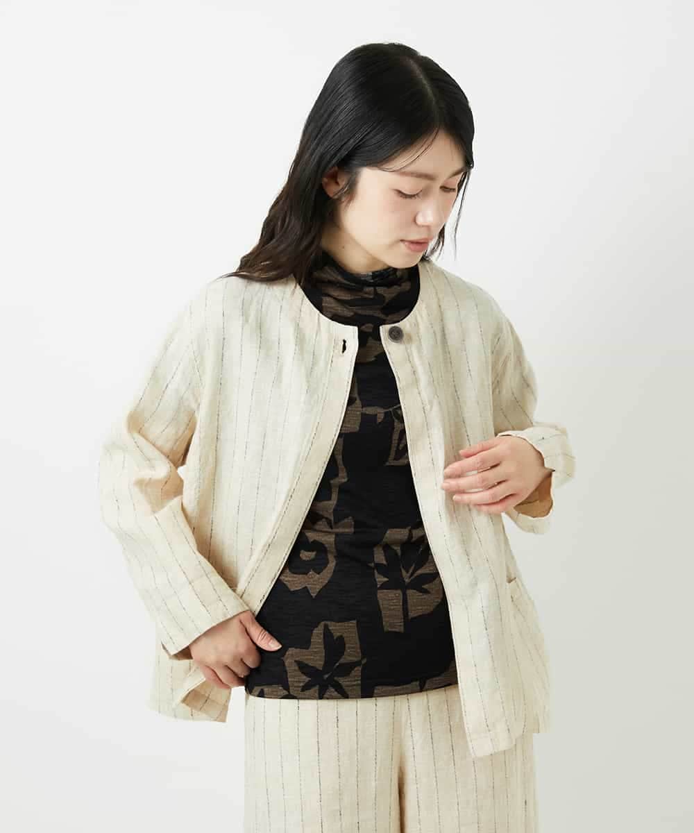 NHDGE50430 GIANNI LO GIUDICE(小さいサイズ)(メゾン ドゥ サンク) [セットアップ対応]リネンステッチストライプジャケット ベージュ