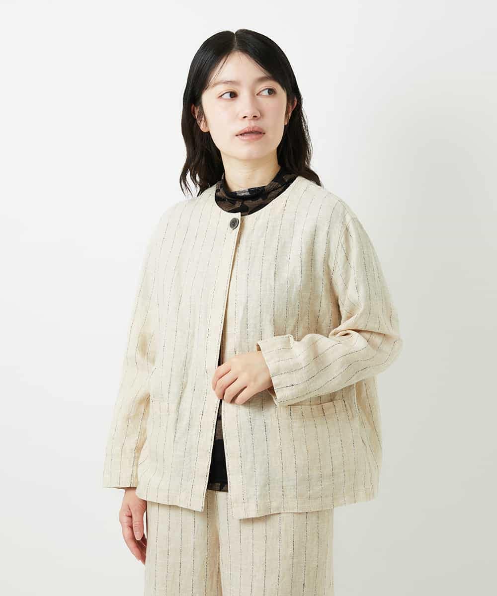 NHDGE50430 GIANNI LO GIUDICE(小さいサイズ)(メゾン ドゥ サンク) [セットアップ対応]リネンステッチストライプジャケット ベージュ