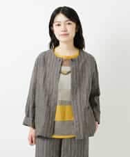 NHDGE50430 GIANNI LO GIUDICE(小さいサイズ)(メゾン ドゥ サンク) [セットアップ対応]リネンステッチストライプジャケット ベージュ