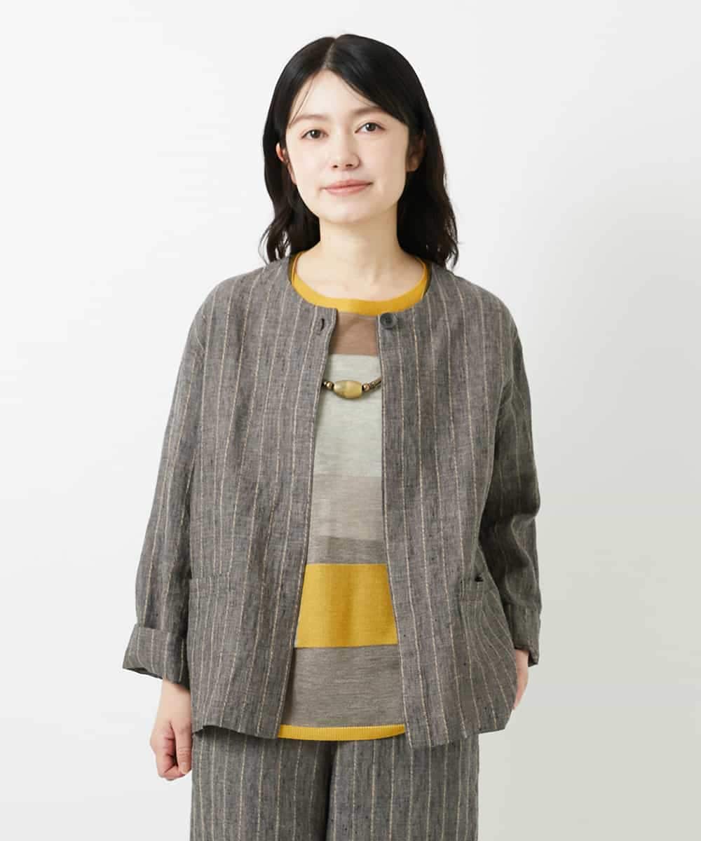 NHDGE50430 GIANNI LO GIUDICE(小さいサイズ)(メゾン ドゥ サンク) [セットアップ対応]リネンステッチストライプジャケット ベージュ