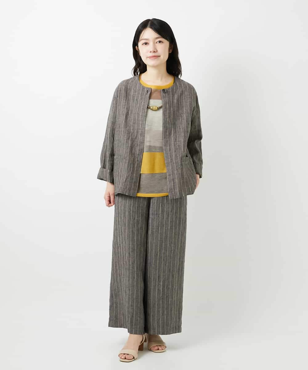 NHDGE50430 GIANNI LO GIUDICE(小さいサイズ)(メゾン ドゥ サンク) [セットアップ対応]リネンステッチストライプジャケット ベージュ