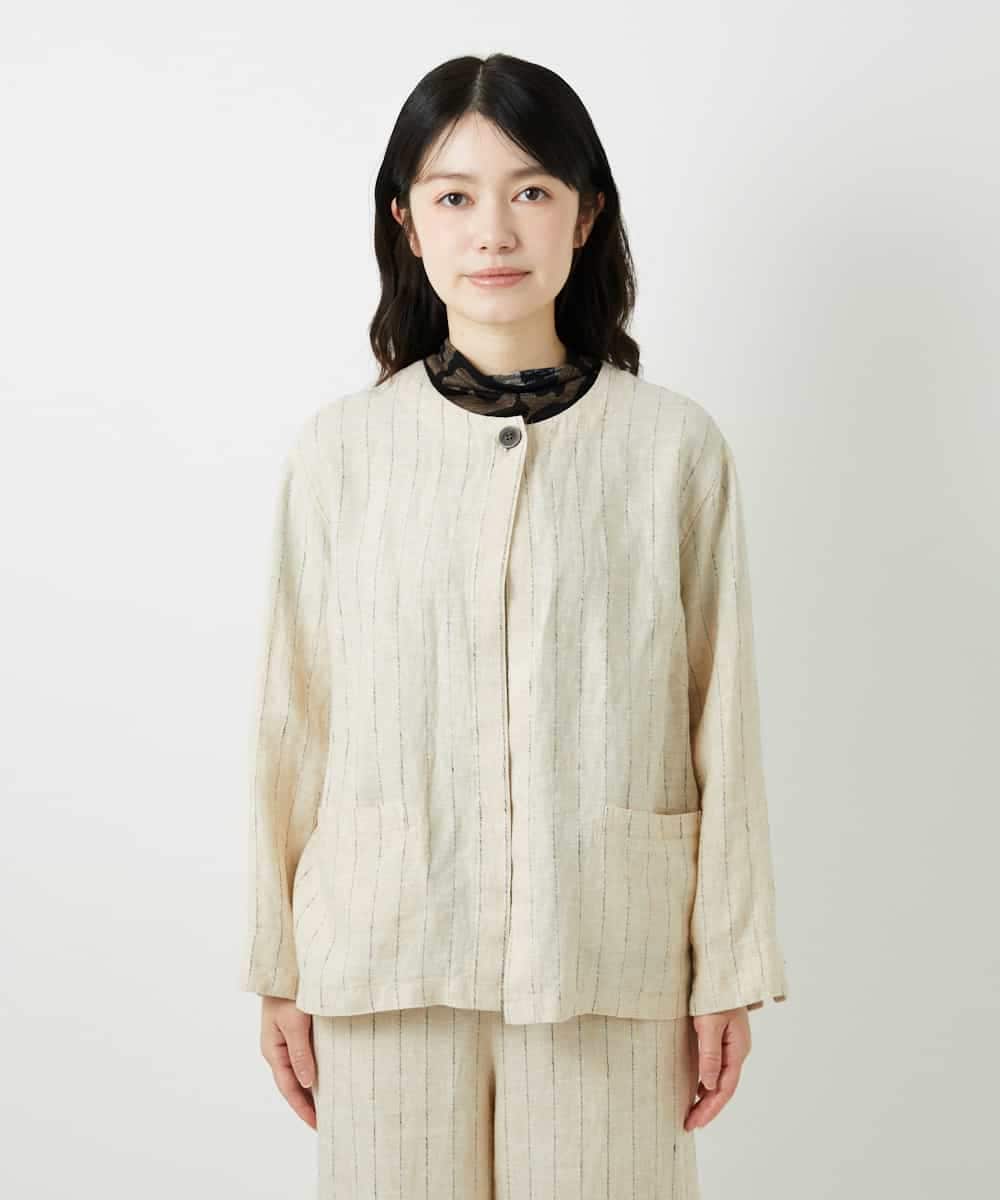 NHDGE50430 GIANNI LO GIUDICE(小さいサイズ)(メゾン ドゥ サンク) [セットアップ対応]リネンステッチストライプジャケット ベージュ