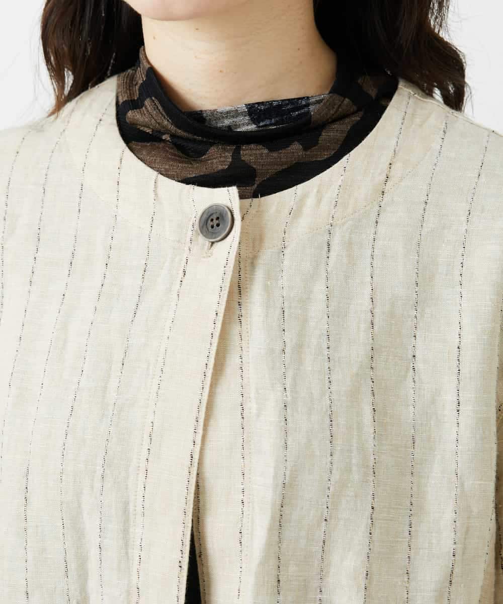 NHDGE50430 GIANNI LO GIUDICE(小さいサイズ)(メゾン ドゥ サンク) [セットアップ対応]リネンステッチストライプジャケット ベージュ