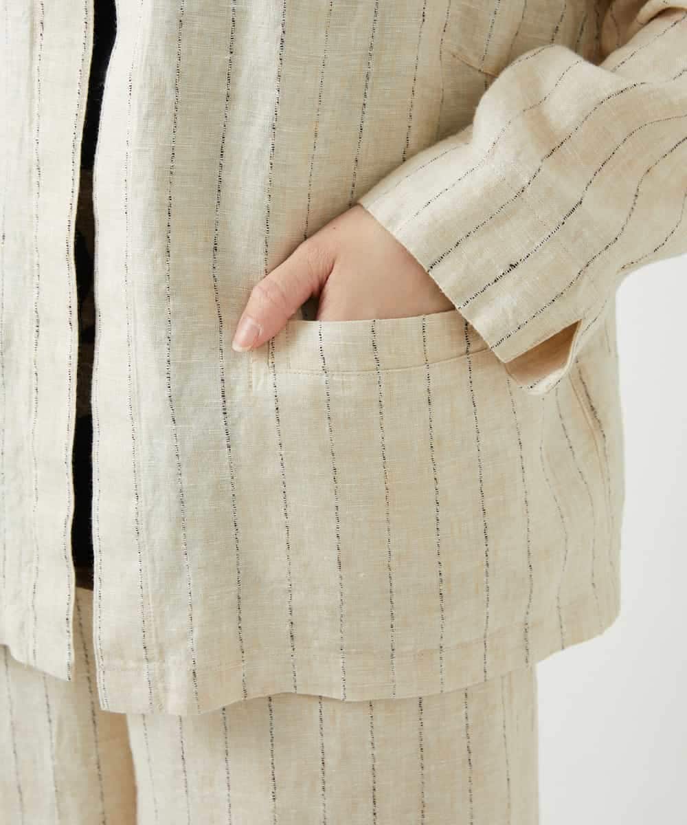 NHDGE50430 GIANNI LO GIUDICE(小さいサイズ)(メゾン ドゥ サンク) [セットアップ対応]リネンステッチストライプジャケット ベージュ