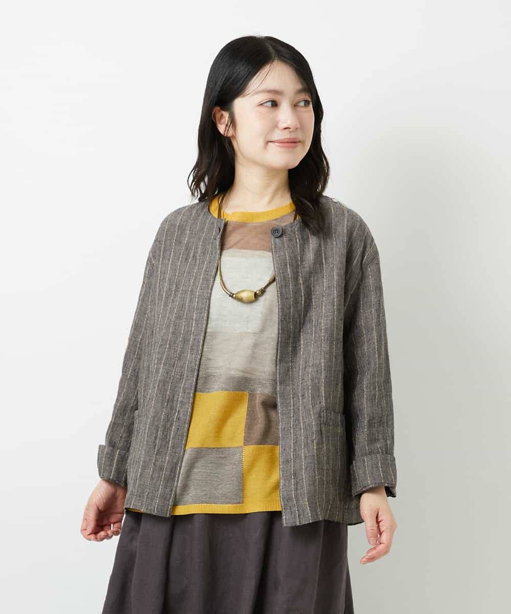 NHDGE50430 GIANNI LO GIUDICE(小さいサイズ)(メゾン ドゥ サンク) [セットアップ対応]リネンステッチストライプジャケット ブラック