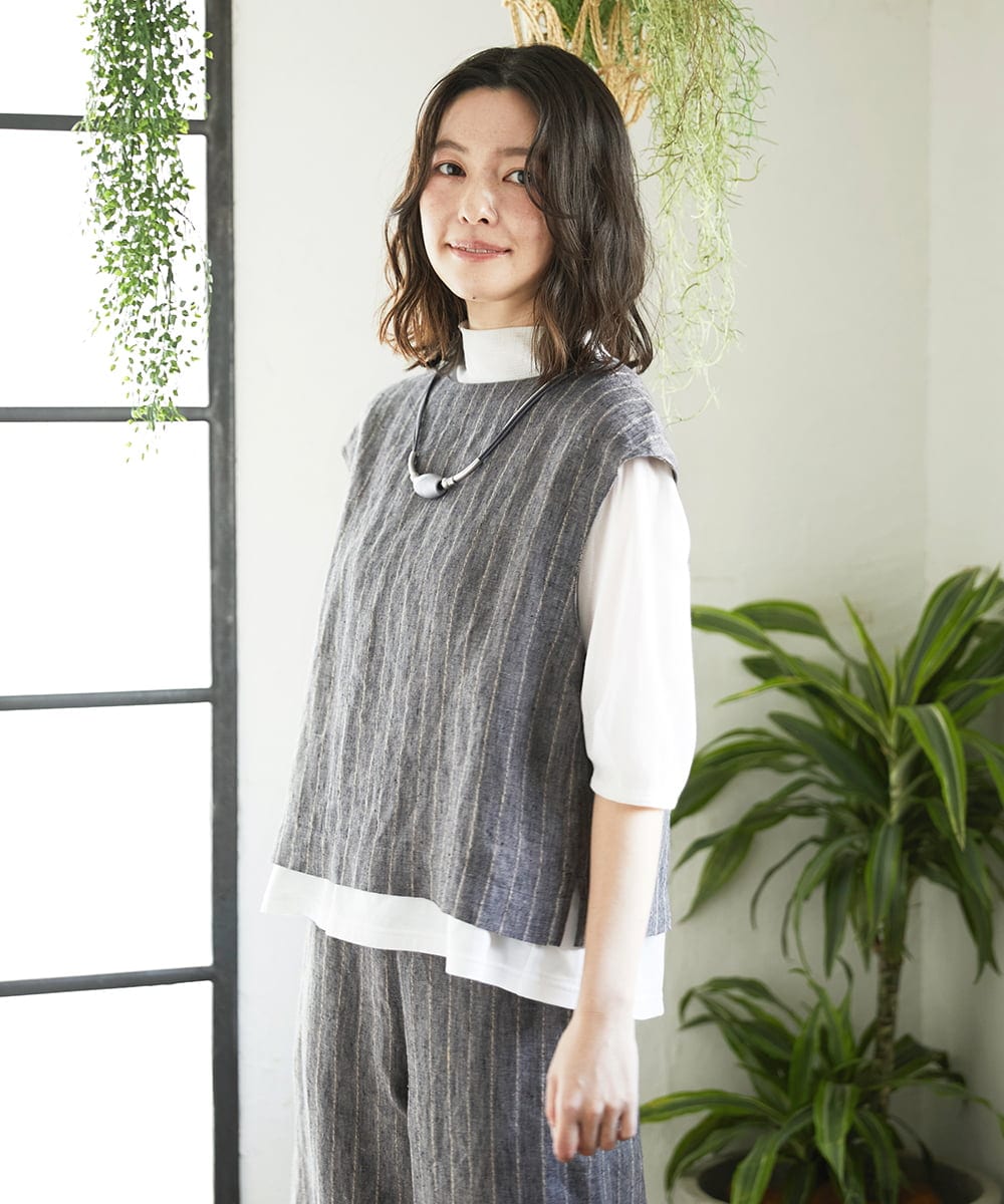 NHDGE51300 GIANNI LO GIUDICE(小さいサイズ)(メゾン ドゥ サンク) [セットアップ対応]リネンステッチストライプベスト ブラック