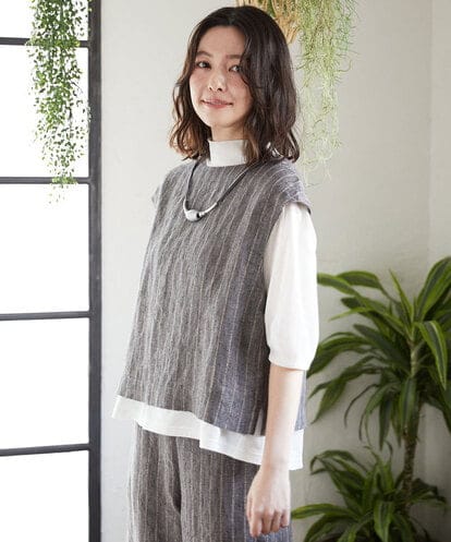 NHDGE51300  [セットアップ対応]リネンステッチストライプベスト