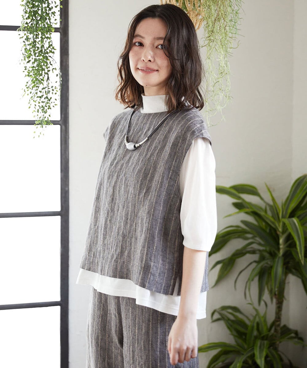 NHDGE51300 GIANNI LO GIUDICE(小さいサイズ) [セットアップ対応]リネンステッチストライプベスト