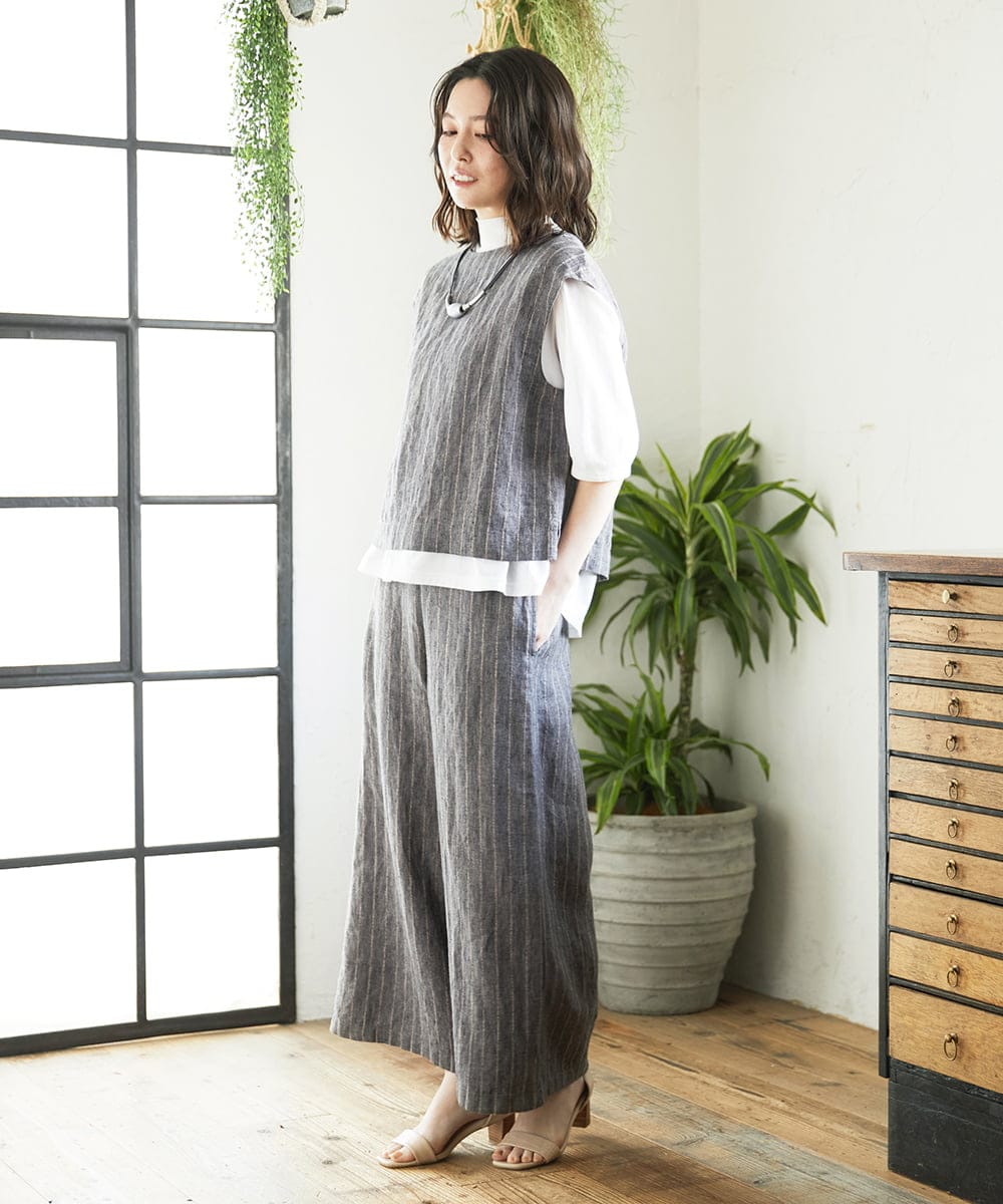 NHDGE51300 GIANNI LO GIUDICE(小さいサイズ)(メゾン ドゥ サンク) [セットアップ対応]リネンステッチストライプベスト ブラック