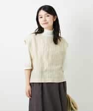 NHDGE51300 GIANNI LO GIUDICE(小さいサイズ)(メゾン ドゥ サンク) [セットアップ対応]リネンステッチストライプベスト ベージュ