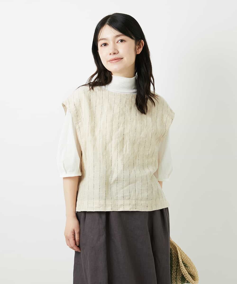 NHDGE51300 GIANNI LO GIUDICE(小さいサイズ)(メゾン ドゥ サンク) [セットアップ対応]リネンステッチストライプベスト ベージュ