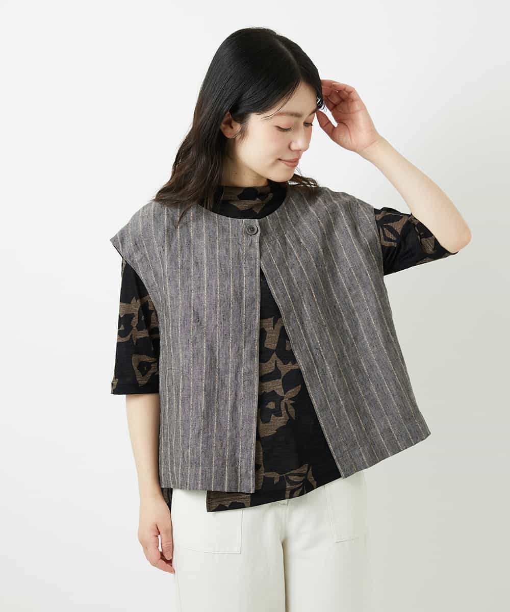 NHDGE51300 GIANNI LO GIUDICE(小さいサイズ)(メゾン ドゥ サンク) [セットアップ対応]リネンステッチストライプベスト ブラック