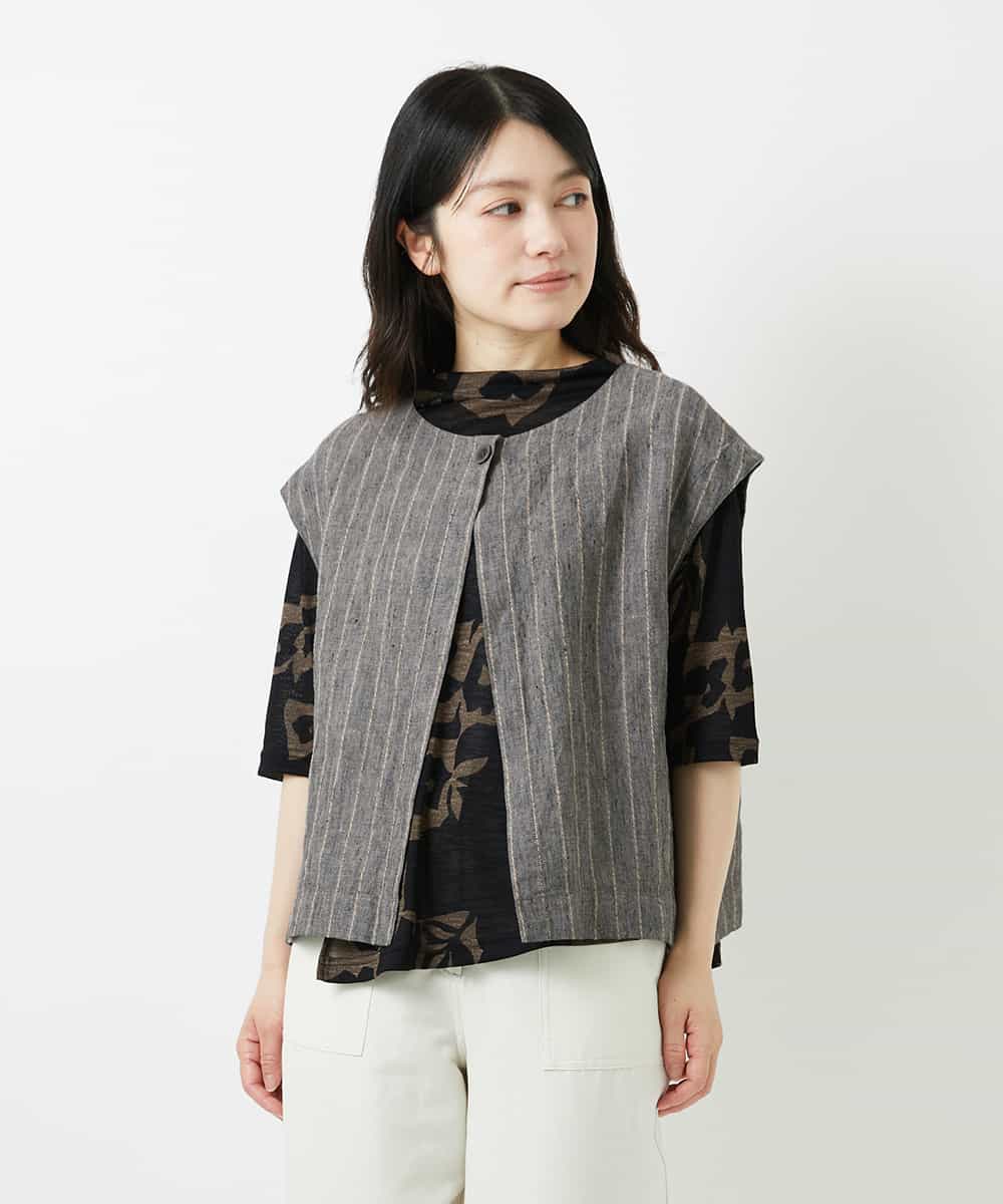 NHDGE51300 GIANNI LO GIUDICE(小さいサイズ)(メゾン ドゥ サンク) [セットアップ対応]リネンステッチストライプベスト ブラック
