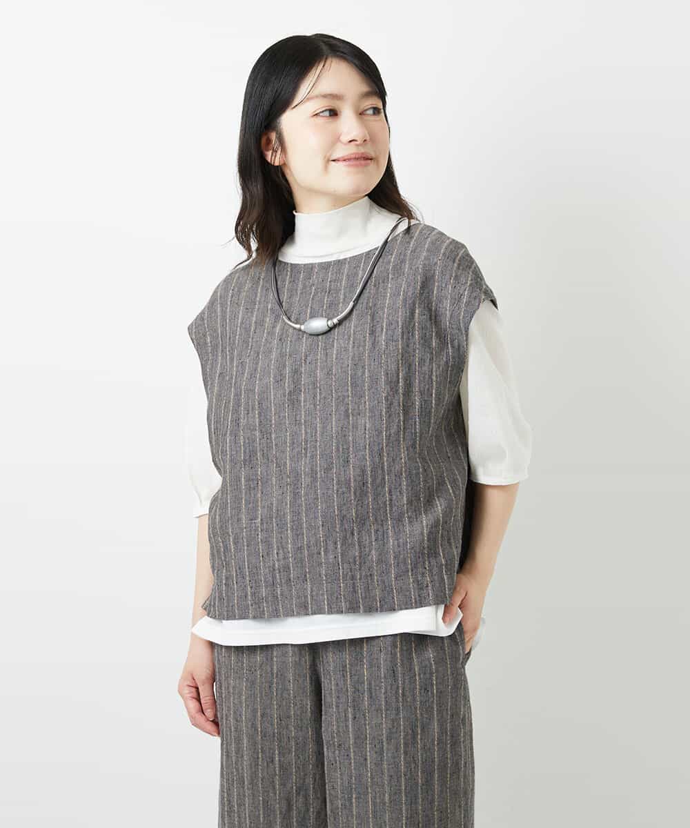 NHDGE51300 GIANNI LO GIUDICE(小さいサイズ)(メゾン ドゥ サンク) [セットアップ対応]リネンステッチストライプベスト ブラック