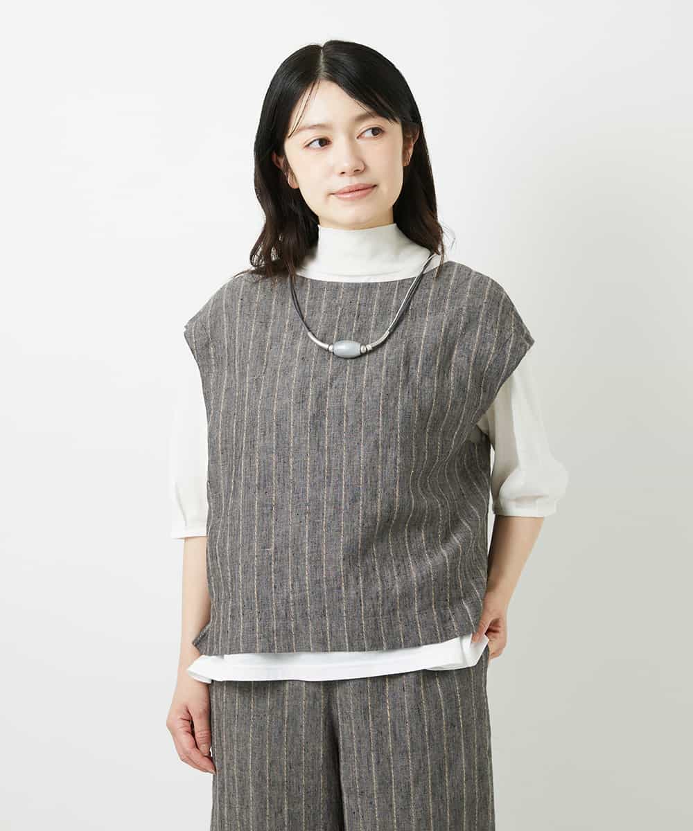 NHDGE51300 GIANNI LO GIUDICE(小さいサイズ)(メゾン ドゥ サンク) [セットアップ対応]リネンステッチストライプベスト ブラック