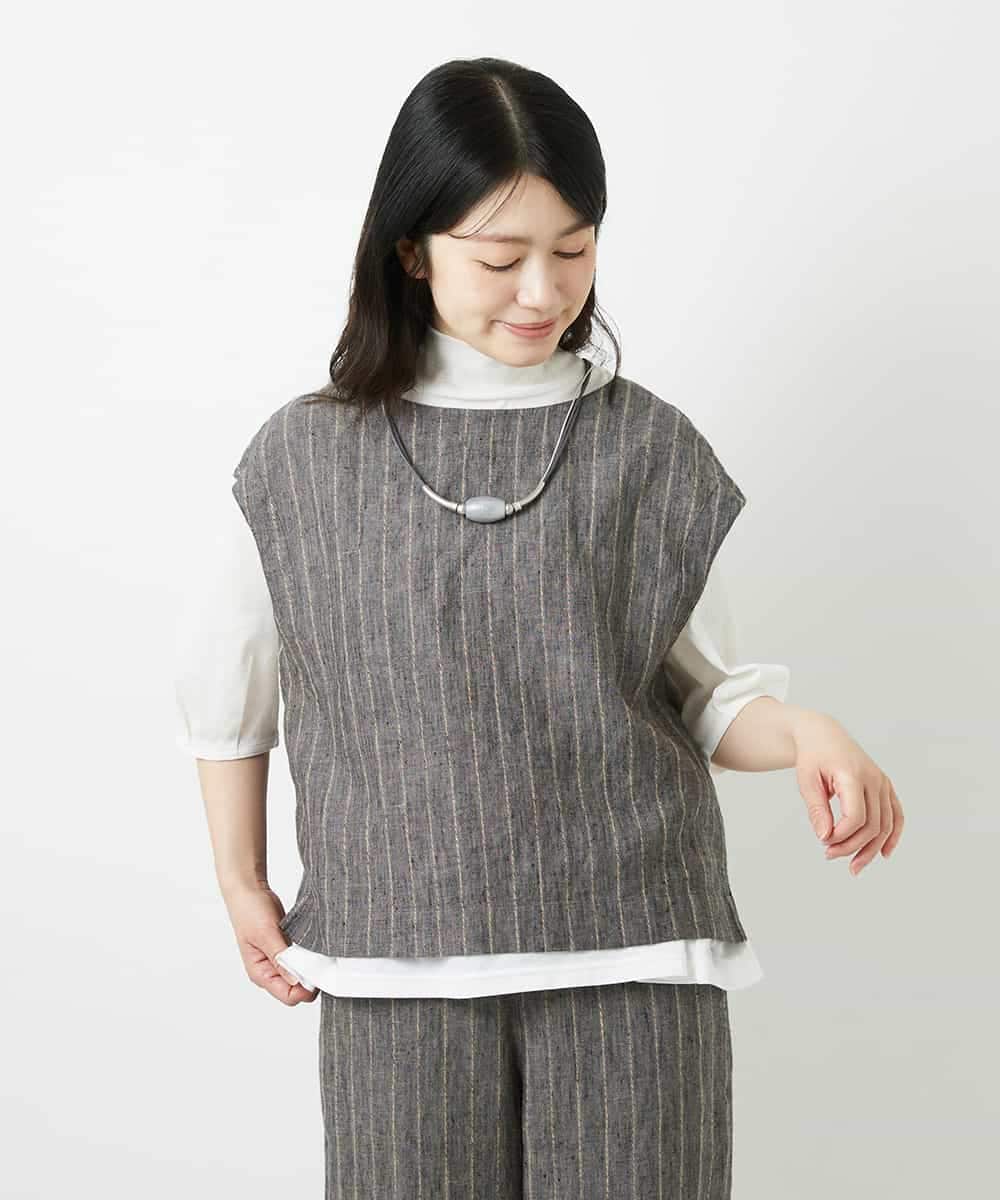 NHDGE51300 GIANNI LO GIUDICE(小さいサイズ)(メゾン ドゥ サンク) [セットアップ対応]リネンステッチストライプベスト ブラック