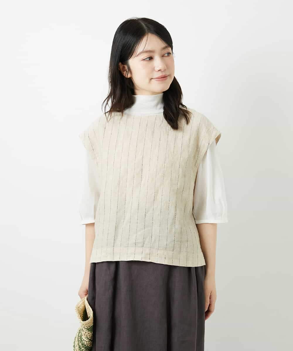 NHDGE51300 GIANNI LO GIUDICE(小さいサイズ)(メゾン ドゥ サンク) [セットアップ対応]リネンステッチストライプベスト ブラック