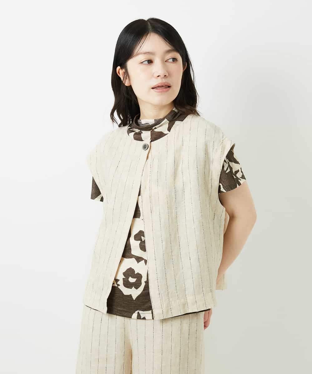 NHDGE51300 GIANNI LO GIUDICE(小さいサイズ)(メゾン ドゥ サンク) [セットアップ対応]リネンステッチストライプベスト ブラック