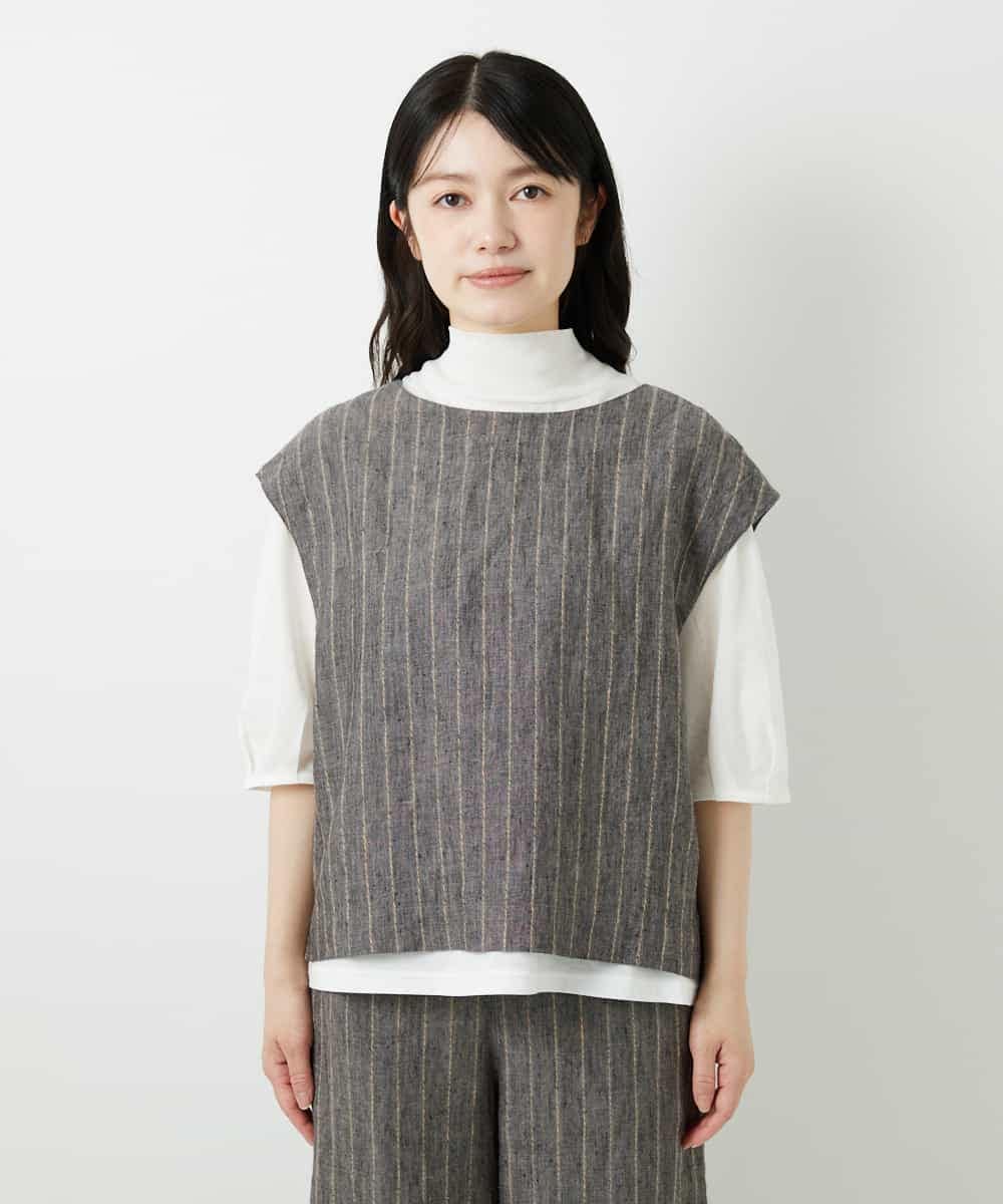 NHDGE51300 GIANNI LO GIUDICE(小さいサイズ)(メゾン ドゥ サンク) [セットアップ対応]リネンステッチストライプベスト ブラック