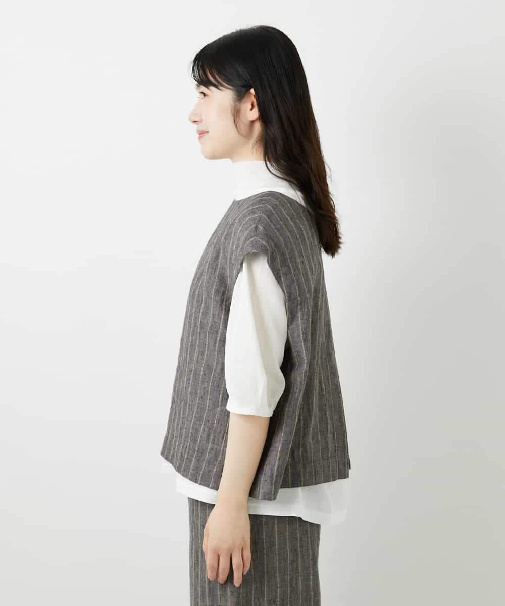NHDGE51300 GIANNI LO GIUDICE(小さいサイズ)(メゾン ドゥ サンク) [セットアップ対応]リネンステッチストライプベスト ブラック