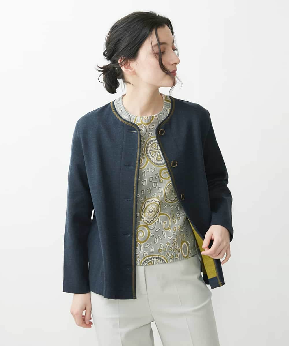 NHDGR81270 GIANNI LO GIUDICE(小さいサイズ)(メゾン ドゥ サンク) 【セットアップ対応】デニムジャージーノーカラージャケット ネイビー
