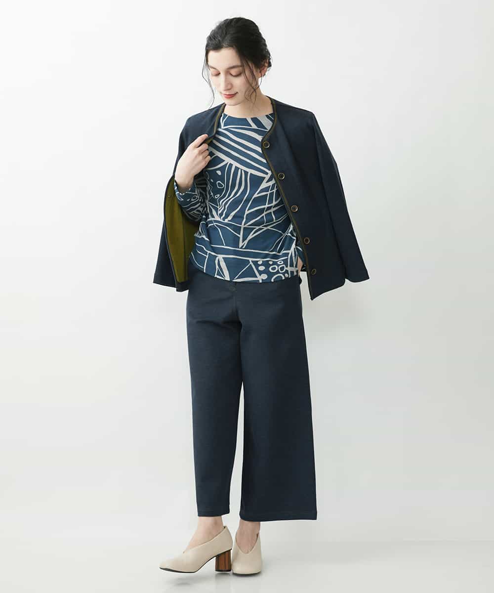 NHDGR81270 GIANNI LO GIUDICE(小さいサイズ)(メゾン ドゥ サンク) 【セットアップ対応】デニムジャージーノーカラージャケット ネイビー