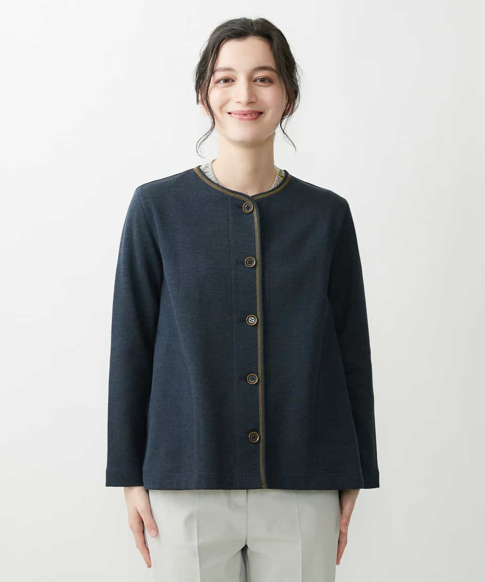NHDGR81270 GIANNI LO GIUDICE(小さいサイズ)(メゾン ドゥ サンク) 【セットアップ対応】デニムジャージーノーカラージャケット ネイビー