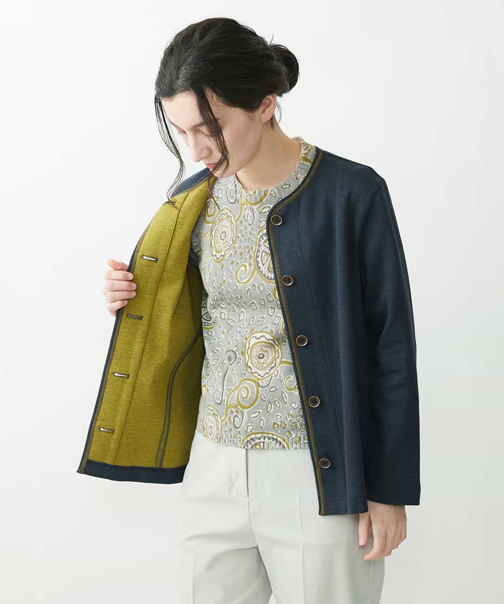 NHDGR81270 GIANNI LO GIUDICE(小さいサイズ)(メゾン ドゥ サンク) 【セットアップ対応】デニムジャージーノーカラージャケット ネイビー